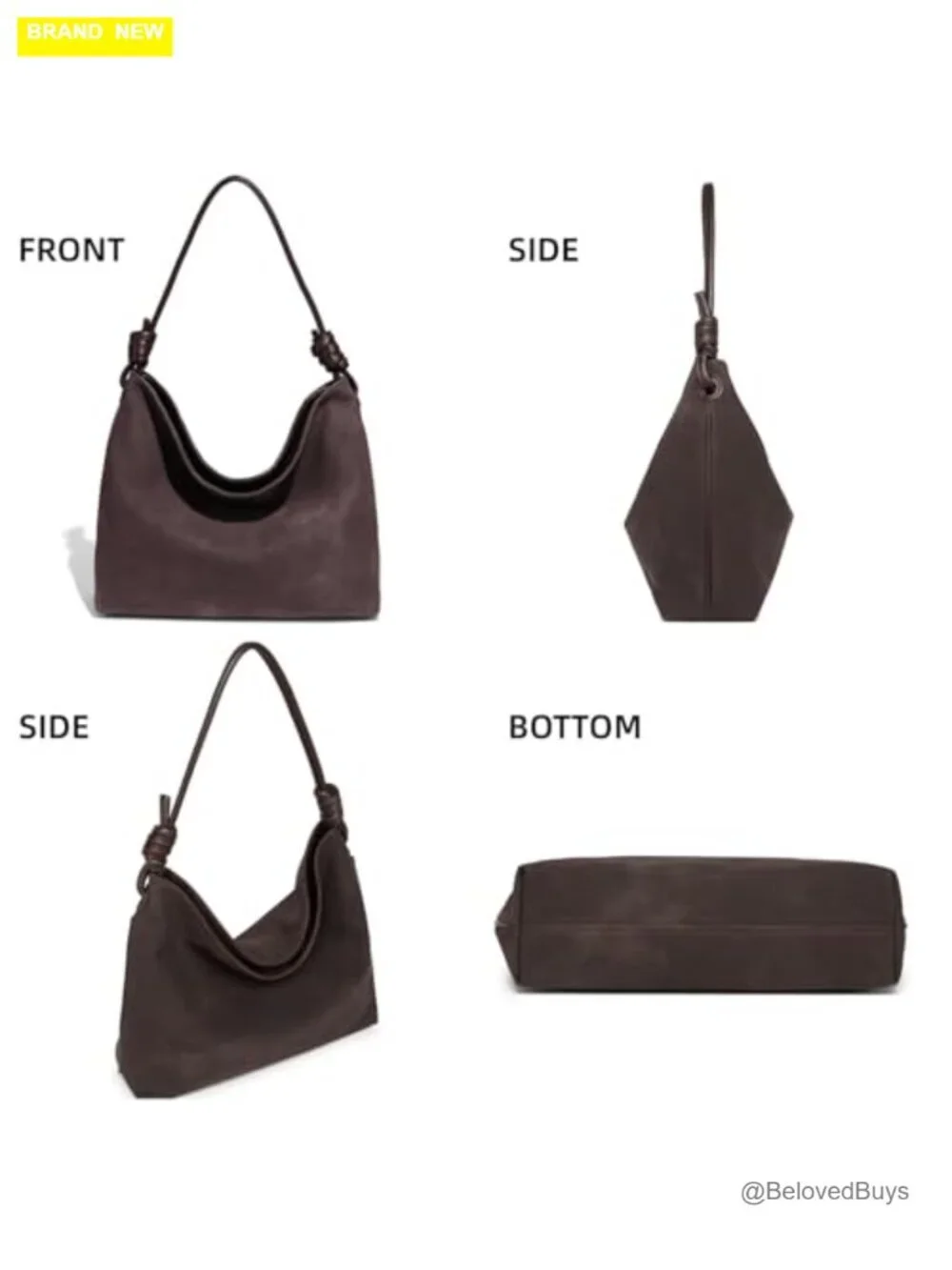 Slouchy Suede Hobo Bag Large Capacity Faux Leather Shoulder Tote Knotted Strap